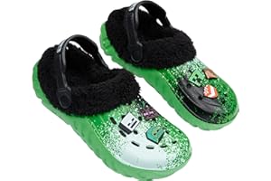 Minecraft Jungen Clogs mit Plüsch-Fleecefutter & Charms, ideal als Garten Clogs oder Kinder Hausschuhe