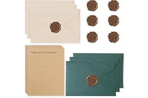 HAPLOS 22 Pezzi Vintage Carta da Lettere con Busta, Set di 6 Buste in Lino e Sigilli di Cera, 10 A5, Carta da Lettere Vintage, Pergamena da Scrivere, per Compleanno, Inviti di Nozze Verde