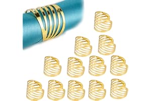 Feyarl Gold Napkin Rings Handcraft Dinner Table Napkin Holders Metal Napkin Rings Holders Wedding Party Candlelit Banquet Festival Decoration （12 Piece）
