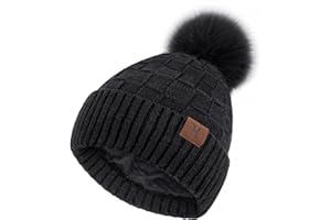 ZASFOU Donna Cappello Invernale Caldo Maglia a Quadri Berretto Pompon Morbido Cappelli Pile Foderati Regalo per Donna