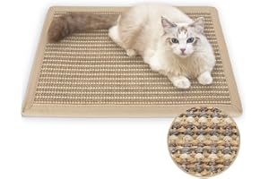 FUKUMARU Mata do drapania dla kota, 40 x 60 cm, naturalny sizalowy mata do drapania dla kota, pozioma podkładka do drapania dla kota, chroni dywany i sofy, kremowa
