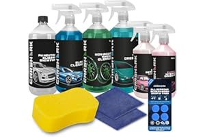 CARSHARK 9-piece Car Cleaning Kit, Snow Foam, Tyre Dressing, Wheel Cleaner, Cherry Interior Dressing, Bubblegum Quick Detailer, Glass Cleaner, Screenwash Tabs, Sponge, 2 x Microfibre Cloths