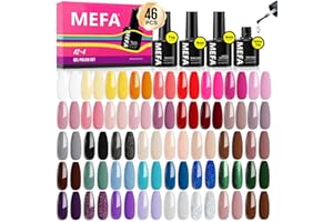 ‎MEFA MEFA UV Nagellack Set, 46 Stück UV Gel Nagellack mit Base und Top Coat Matte Glitzer, 42 Farben Gellack Set für Nail Art Nageldesign
