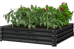 Outsunny Carré Potager de Jardin 120 x 120 x 30 cm Acier galvanisée Gris