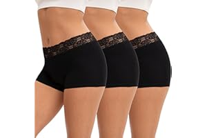 INNERSY Boxer Shorts Women Cotton Ladies Boxers Underwear Mid-rise Lace Boyshort Panties Pack of 3