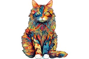 Blumuze Wooden Jigsaw Puzzles, Maine Coon Cat Wooden Puzzles for Adults, Unique Shaped Animal Wood Puzzles, Wooden Animal Puzzles for Adults and Kids with Wood Gift Box, 300pcs-L-42 * 33.6cm