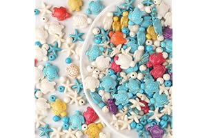 DAHI Environ 272 Perles Coquillage pour Bijoux, 7 Brins Perles Océan Coquillages Decoration avec Trou, Perle Turquoise Tortue Étoile de Mer, pour la Fabrication de Bijoux, Bracelet DIY