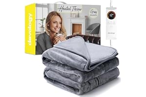 Devology Heated Throw - Electric Blanket - Digital Controller - Timer up to 12 hours, 6 Heat Settings, Auto Shutoff - Machine Washable - Double 150x200cm - Grey