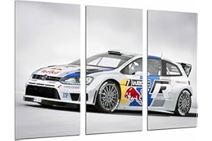 CUADROS CÁMARA Tableau Moderne Photographique, Impression sur bois, Rallye de course de voitures de sport Volkswagen White Red Bull, 97 x 62 cm, ref. 27004