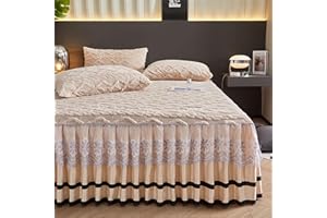 Odot Jacquard Flanell Bettrock mit Rüschen, Spitze Design Bettvolants Spannbettlaken mit Volant Matratzenschoner Spannbetttücher Weiche Spannbetttuch Bettlaken (Khakifarbe,120x200cm)
