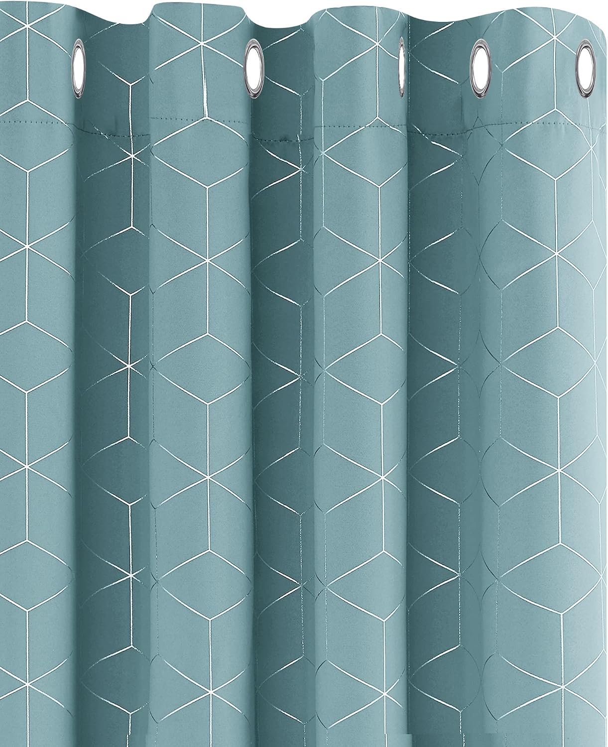 Deconovo Set of 2 Sky Blue Blackout Curtains, Thermal Insulation, Anti-Cold, Diamond Printed Curtains for Living Room, 132 x 114 cm, Children, Bedroom Curtain