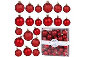 DERAYEE Weihnachtskugeln,44 Stück 3cm/4cm/5cm Weihnachtsbaumkugeln Glitter Weihnachtskugeln für Weihnachtsbaum Dekoration,Weihnachtsbaumschmuck(rot)