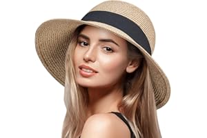 VIFUUR Chapeau de Soleil Femme D'ombrage Chapeau D'été Large Bord Plage Chapeau de Paille Emballable UPF UV Pliable Voyage