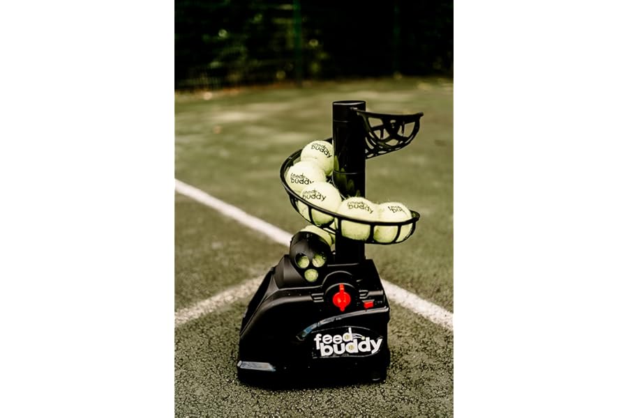 Feed Buddy Tennis Automatic Tennis Ball Machine - Battery Powered with Ball Feeder,