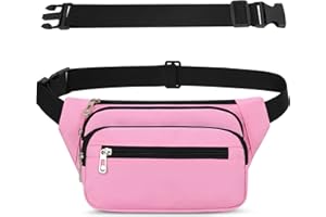 IHIGOGOFA Riñonera Hombre Mujer Deportiva Unisex con Cinturón Ajustable Extendido de 60 cm y 4 Bolsillos con Cremallera Bolsa para Entrenamiento al Aire Libre Viajes Casual Correr Senderismo Rosa