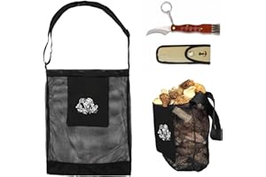 ADCSHOP Pilz- und Fruchtsammeltasche mit Messer – Tasche mit Sporenfreisetzendem Netz, Größe 42 x 36 cm, Faltbar auf 21 x 17 cm – Messer mit Scheide, Gesamtlänge 16,90 cm, 5,80 cm Klingenlänge, Holzgriff