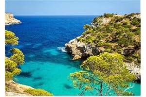 Runa Art Papier peint intissé 396 x 280 cm Plage et les rochers mer | Toison Décoration Murale Salon Chambre á Coucherr | Fabrication Allemande | Vert bleu 9004012c