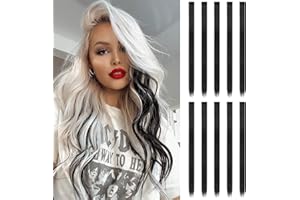 ‎FESHFEN FESHFEN Bunte Farbige Haarverlängerung, 10 PCS Schwarz Haarteil für Damen Party Highlight Synthetik Glatte Bunte Haarverlängerungen Clip in Extensions Haarteil für Frauen, 55cm