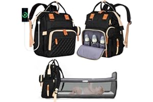 Leogreen Wickeltasche Rucksack, Große Baby Wickelrucksack, mit bettfunktion, USB-Ladeanschluss, Kinderwagengurte, Schnullerhalter, Wasserabweisend, für Mama und Papa