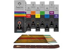 Simply Vedic Premium 7-Chakra Incense Sticks| for Chakra Activation, Healing, Meditation, Yoga, Rituals, Aromatherapy, Energy Cleansing| Wooden Incense Holder| 20 Sticks x 7 Chakra, Last 60 Min. Each