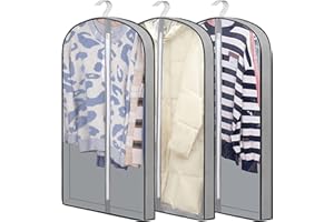 laeeyin Garment bags Suit cover bags for hanging clothes 100cm, Moth Proof Dress Bag Covers Damp-proof Suit Storage Bag Clothes, Plastic Protector for Jacket, Coat, Sweater, Shirts 3 Packs (Grey)