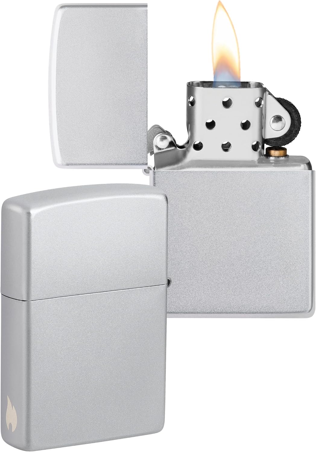 Zippo Encendedor a Prueba de Viento - Diseño de Llama - Cromo Satinado - Recargable - Reutilizable - Diseño a Prueba de Viento - Caja de Regalo Hecho en EEUU - Exclusivo en Amazon