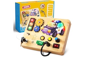 HappyGoLucky Tablero Montessori Busy Board, Juguetes Niños 1-3 Años Montessori Coche Policia Juguete Niño 1 2 3 Años Panel Sensorial Montessori Juegos Niños 2 3 Años Juguetes para Niños de 2 3 Años