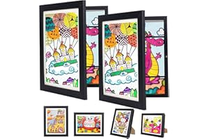 wesellcan 2 Stück Bilderrahmen Kinderzeichnungen A4,Bilderrahmen Aufklappbar für Kinderbilder,Frontöffnung Phoframe für Kunstwerke,Kunstprojekte,mit Aufbewahrung,Tief zum Befüllen(Schwarz)