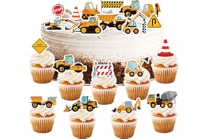 BOZILY 64 Stück Baufahrzeug Cupcake Topper, Bagger Kuchendeko Auto, BAU Thema Cupcake Topper LKW Bagger Kuchen Picks Dekorationen für Jungen Kinder Geburtstagstorte Party Favors Supplies…