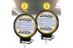NWpangu 2Pcs 4.5'' LED Work Light Pods, Round Spot Flood Combo Work Light Bars Off Road Fog Driving Lights DRL with Yellow Halo for 4x4, SUV, ATV, Tractor.