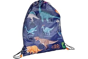 PERLETTI Torba Sportowa dla Dzieci z Nadrukiem Dinozaura - Torba dla Chłopców do Podróży Szkoły Przedszkola - Torba na Buty Lekka Niebieska z Regulowanymi Sznurkami Czas Wolny - 39x31 cm (Dinozaur)