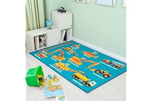 BOOOOOM JACKSON kids Construction Trucks Play Rug100x150cm Area Rug for Playroom Classroom Bedroom and Kidroom Safety and Fun Car Rug Kids Learning Carpet for Boys and Girls