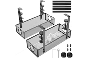 DECOHOME Kabelmanagement unter dem Schreibtisch, Bohrfrei Untertisch Kabelmanagement, Kabelkorb zum Verwalten von Kabeln und Steckdosenleisten, Geeignet für Büros, Haus (Schwarz, 2 Stück)