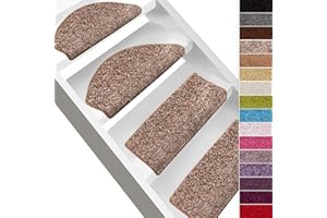 ‎CASA PURA casa pura Shaggy Stufenmatten Barcelona 15 Stück Set, weicher Hochflor Treppen-Teppich | sauber eingekettelt, Starke Befestigung, stabile Winkelschiene, | halbrund | 65 x 23,5cm | Beigebraun