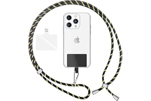 NALIA Bunte Universal-Kette mit Pad, Band für Handy-Hülle zum Umhängen, Karabinerhaken Anhänger Metall, Schlüsselband Umhängeband 160 cm, Crossbody Lanyard mit Schlaufe, Farbe:Schwarz Gelb