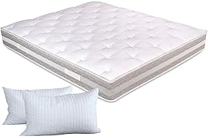 EVERGREENWEB MATERASSI & BEDS EVERGREENWEB - Materasso Matrimoniale 140x190 Alto 25 cm con Topper Correttore Imbottitura Morbida 100% Lattice Effetto Piuma Antiacaro SFODERABILE + 2 Cuscini Letto GRATIS, Top qualità Hotel 5 Stelle