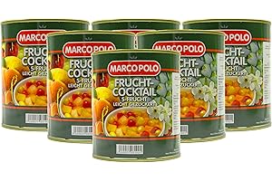 S.MILE GMBH Food-United 5-Frucht-Cocktail leicht gezuckert 12 Dosen Füllmenge 820g ATG 500g Birnen Pfirsiche Weintrauben Ananas Kirschen exotische Aromen harmonisch abgeschmeckt sorgfältig ausgewählt (12 Dosen)