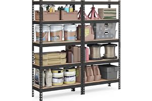 SONGMICS 5-Tier Shelving Unit, Set of 2 Storage Shelves, for Garage, Boltless Assembly, Adjustable Shelves, 30 x 75 x 150 cm,