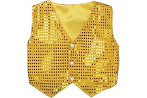 TiaoBug Enfant Garçon Gilet à Paillettes Brillant Veste sans Manches Chemise Vestons Costume de Danse Performance Mariage Baptême Cérémonie Manteau 7-14 Ans