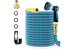 BUICXJKZ Flexible Garden Hose Pipe - 50FT Expandable Magic Water Hosepipe,3 Times Expanding Hosepipes for Garden with 10 Function Spray Gun/Solid Brass 3/4"&1/2" Fittings