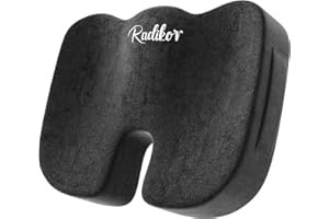 Radikor Cojin Coxis, Cojin Silla Oficina, Cojin Ortopedico Ergonómico, Fabricado en Espuma con Memoria, con Base Antideslizante, Alivia el Coxis, Negro