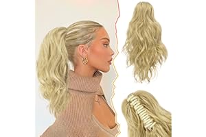 ‎BARSDAR 35 CM Kurzes Gewellt Pferdeschwanz Extension, BARSDAR Klaue Clip Lockig Blond Pferdeschwanz Haarverlängerung Synthetik Clip Haarteil Haarextension Natürliches Weich Tägliche Party(Licht Asche Blond)