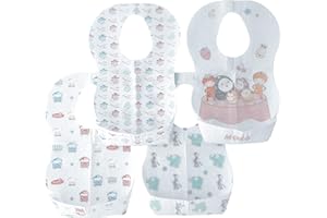 WS WorlsTrend Bavaglini monouso con 4 disegni da 20 pezzi, Bavaglini monouso per neonati, Bavaglini per bambini, Bavaglini regolabili, Bavaglini da viaggio monouso.
