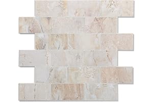 OYASIMI Stick on Tiles for Kitchen Peel and Stick Brick Stone Backsplash 12''x 12'' PVC Wall Tiles for Bathroom, Stove, Fireplace, Camper in Sandstone Beige (12''x12'', 5sheets)