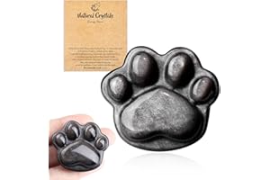 QINJIEJIE Cute Cat Gifts Cat paw Silver Obsidian Crystal Healing Crystals Worry Stone for Anxiety Relief Halloween Christmas Stocking Stuffer Birthday Gifts Memorial Gift for Cat Lovers Women 1.5"
