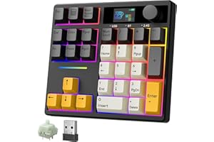 BOYI TD31Pro Mechanical Number Pad,Bluetooth5.0/2.4G/Type-C Wireless Numeric Keypad,RGB HotSwap Numpad with Screen&Knob,PBT Keycap Rechargeable Gasket Number keypad for PC Laptop (Black-Grey)