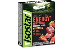 Isostad Boost Energy Gusto Fragola, Gelatine Di Frutta Energetiche con Carboidrati, Caffeina e Vitamine B per Attività Sportiva, 10 Caramelle