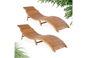 CASARIA® 2x ERGO Foldable Wooden Sunlounger | Ergonomic Design Garden Deck Chair | FSC®-Certified Acacia Wood | Portable Patio Furniture Sun Lounger Sunbed w/Adjustable Headrest