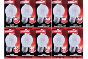 Eveready 10 x 40W Classic Golf Ball ES E27 Clear Round Light Bulbs, Screw, Mini Globes Incandescent Dimmable P45/G45 Lamps, 400 Lumen, Mains 240V, 40 W