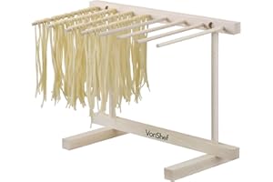 VonShef Pasta Drying Rack, Collapsible Wooden Noodle Stand for Homemade Spaghetti, Fresh Pasta Drying Tree, Beech Frame with Eight Large Foldable Arms